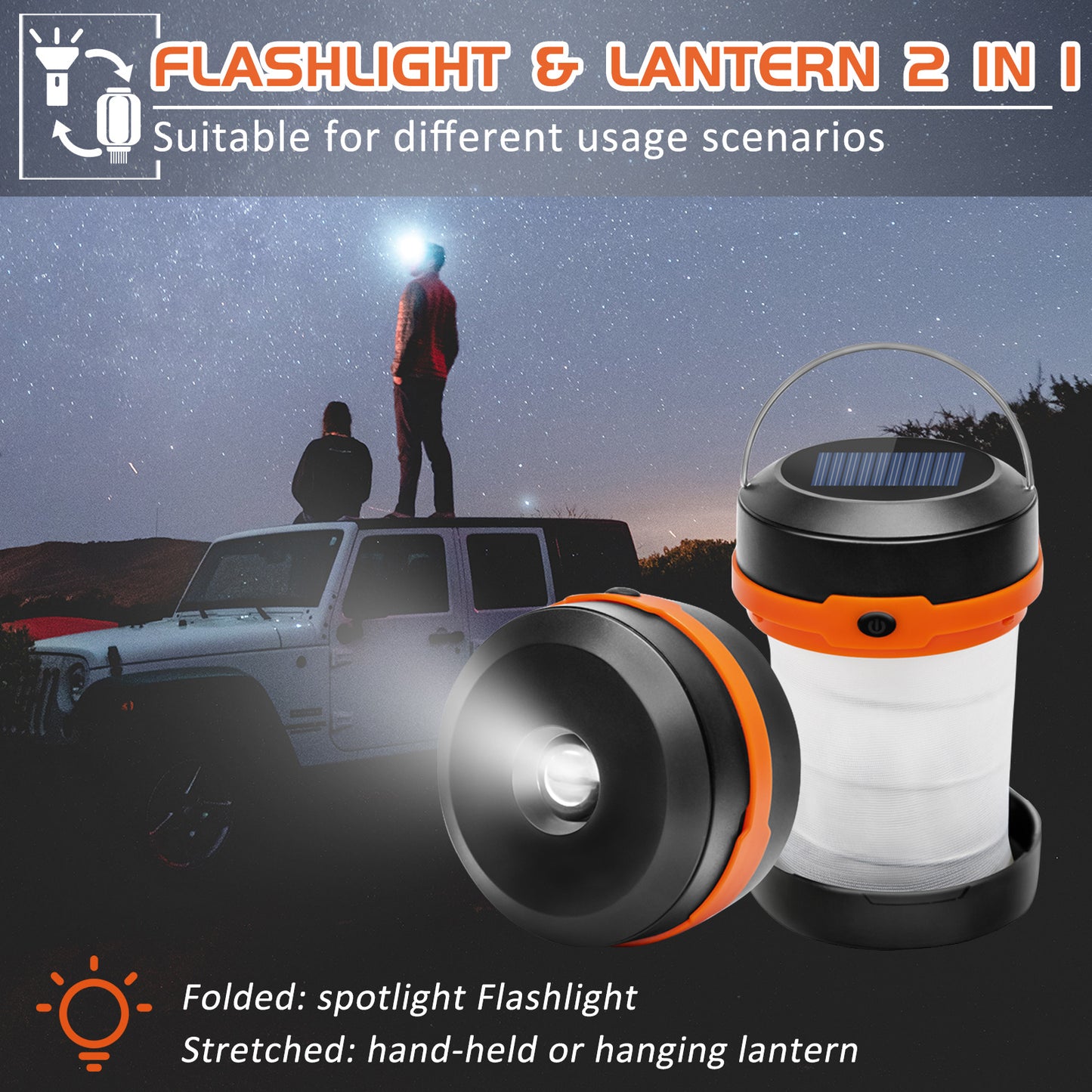 Solar Camping Lights With Free Multifunctional Whistle