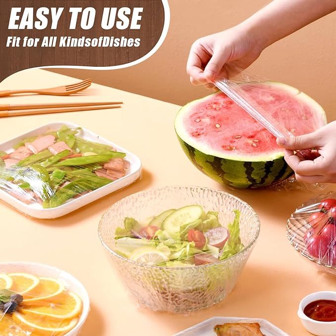 Reusable Plastic Bowl Covers 100 PCS Elastic Cling Bags